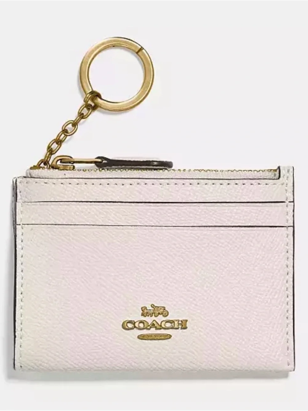 Coach Cream Leather Card Case with Gold Key Ring - Picture 1 of 6